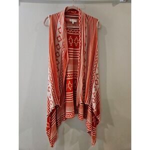 My Michelle Womens Tribal Open Front Knit Vest Size Medium Orange White Boho